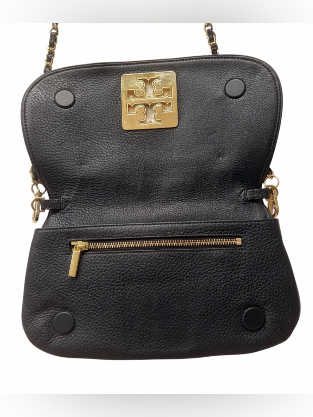 Tory Burch Britten Convertible Clutch Crossbody Black Gold leather bag - Picture 2 of 8